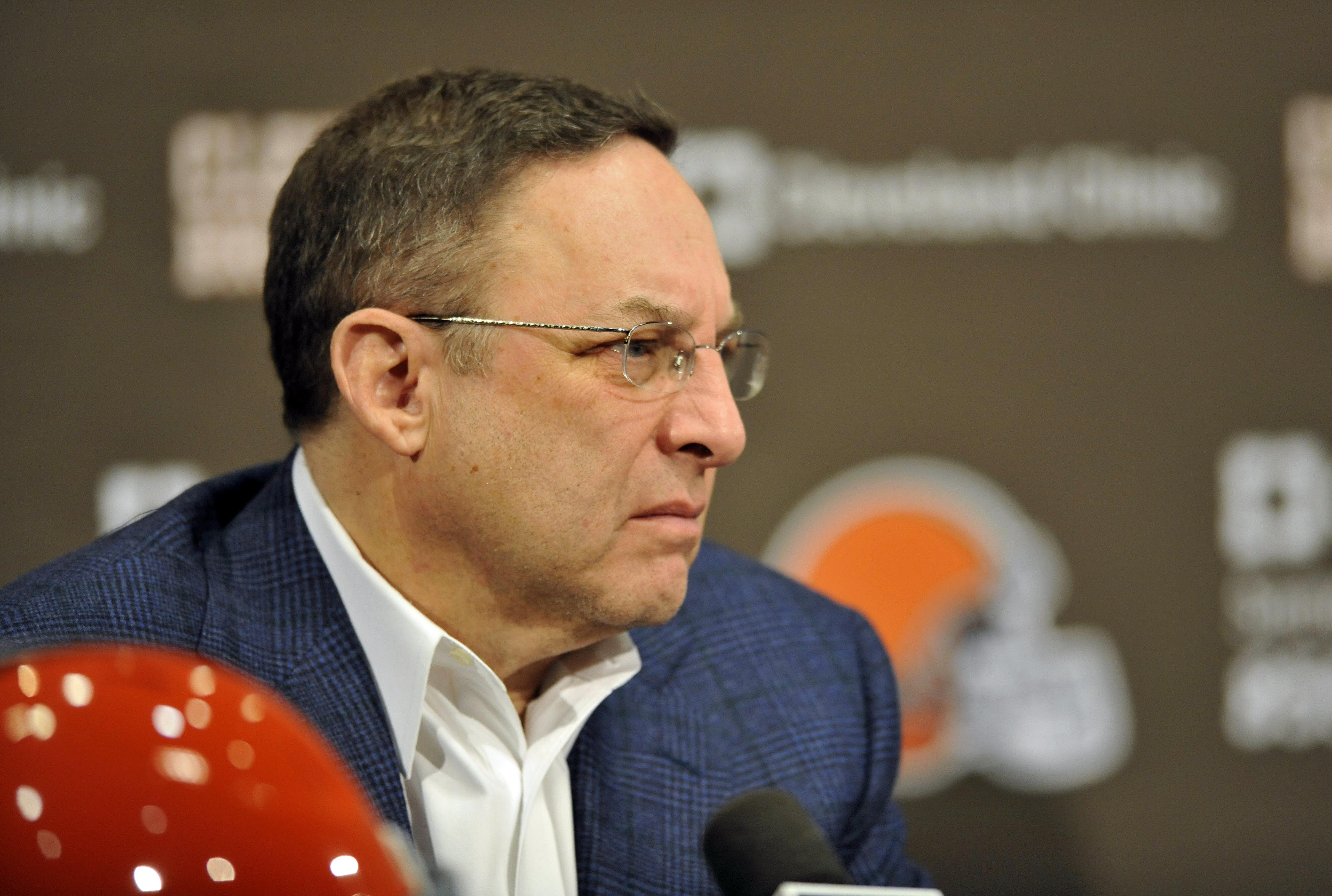 Jan 11, 2013; Berea, OH, USA; Cleveland Browns chief executive officer Joe Banner during a press conference at the team's training facility.